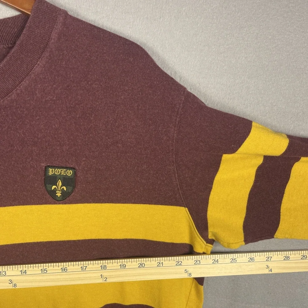 Polo Ralph Lauren Sweater Mens XL Wool Maroon Striped Embroidered Preppy Classic